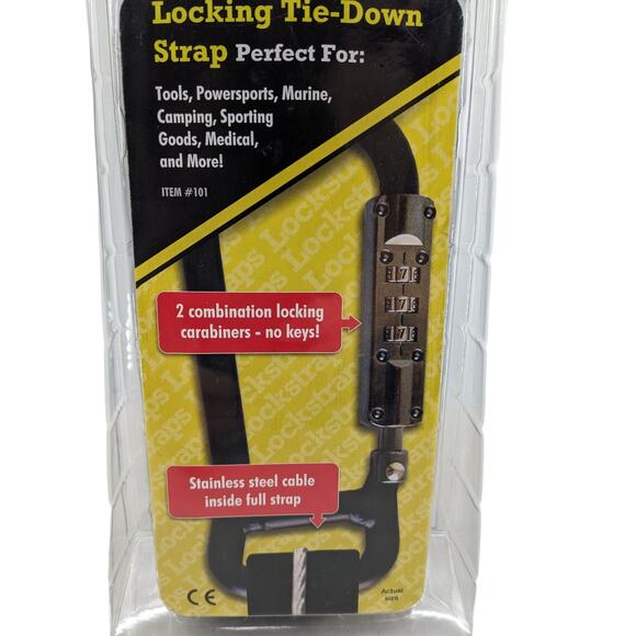 LOCKSTRAPS 101 Locking Tie Down Strap 8.5 Feet Long ~ 500 pounds ~ 2 Carabiners - Picture 1 of 5